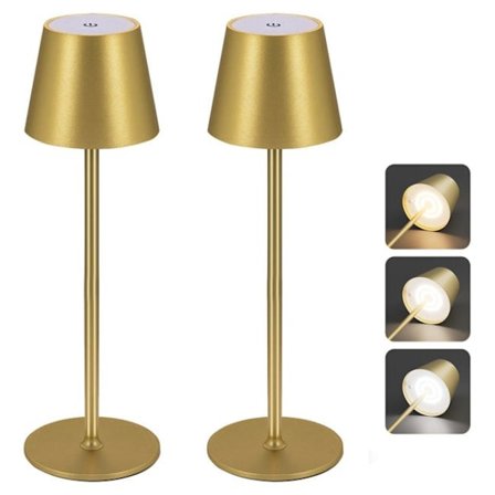 2-pakning trådløs LED bordlampe, berøringsdimbar, 3 fargetemperaturer, nattlampe, oppladbar skrivebordslampe