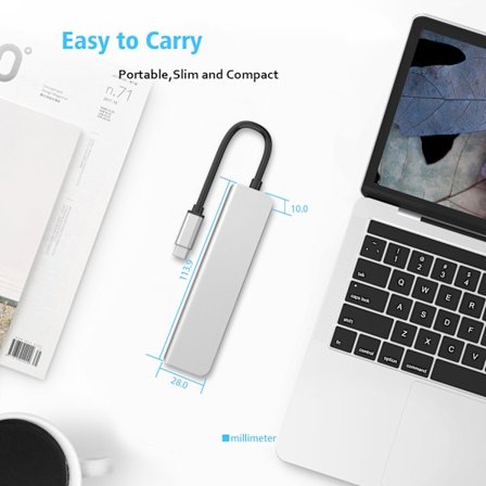 6-i-1 USB-C Hub med HDMI, SD/TF-kortlæser og USB 3.0