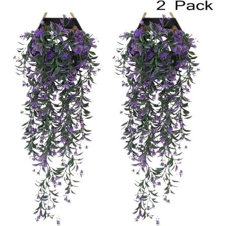 2 stk. lilla kunstige blomsterranker til indendørs og udendørs hjemmedekor, kunstige blomster til vægdekoration
