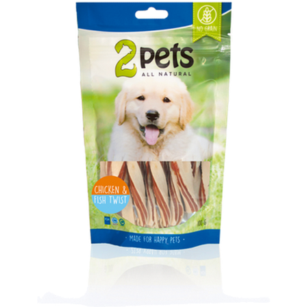 2 pets - Dogsnack Chicken & Fish Twist - Hundegodteri 400g - Hund - Hundegodbiter & tyggebein - Belønningsgodbiter for hund - ZOO.no