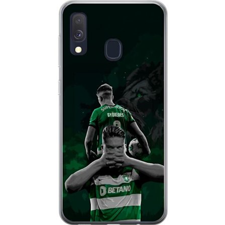 Yhteensopiva Puhelinkuori Samsung Galaxy A40 Neonmotiivi, jossa teksti "Gaming is in my DNA" sinisenä ja punaisena tiiliseinällä, jossa loistava DNA-s