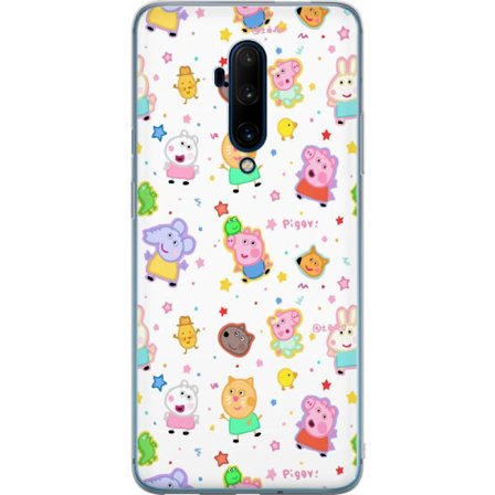 Kompatibel Mobilcover til OnePlus 7T Pro Farverige tegneserie dyrekarakterer i en legende stil med stjerner og prikker på en lys baggrund