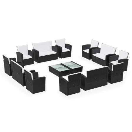 Vidaxl Loungegrupp Med Dynor 16 Delar Konstrotting Svart Svart