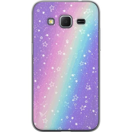 Yhteensopiva Puhelinkuori Samsung Galaxy Core Prime Sateenkaaren värisellä pastellitaustalla on valkoisia tähtiä ja kimaltelevia pisteitä pehmeässä si