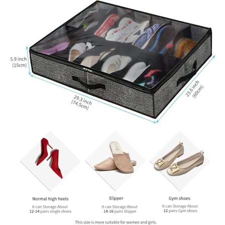 Förvaring under sängen för skor, set med 1, rymmer totalt 12 par, förvaring under sängen