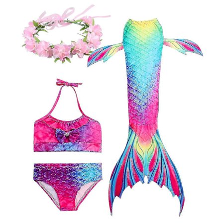 Kids Girls Mermaid Tail Bikini Set Swimwear Swimsuit Swimming Costume Included Garland Headband