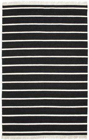 Striped Dhurrie Stripe Rug - Black/White 190X290 Wool