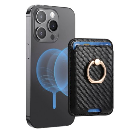 Unisex-lompakko, Magsafe-korttikotelo rengastelineellä iPhone 15 14 13 12 -sarjoille (musta)