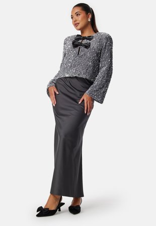 BUBBLEROOM-Slit Satin Maxi Skirt-36