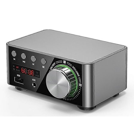 50W + 50W 100W Bluetooth 5.0 Förstärkare Digital Ljudförstärkare Klass D USB AUX TF Hemmabio HiFi Stereo Silvergrå