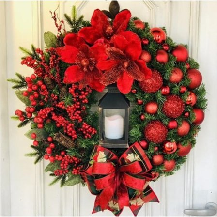 Julekrans Kunstige Blomster Rød 30cm Julekranse Julepejs Krans Indendørs Udendørs Juledekoration