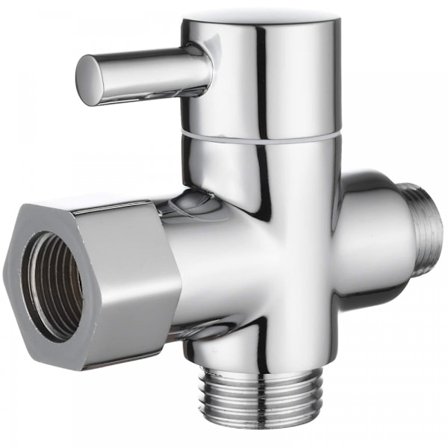 3-veis ventil i solid messing 3/8"-12/17 T-adapter avledningsventil kompatibel med WC-toalett, krombelagt