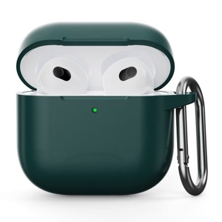 För AirPods 4 Silikonfodral Integrerat Bluetooth-hörlursskydd med krok - MörkGrön