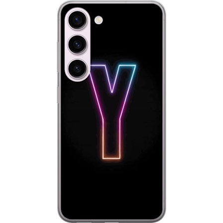 Kompatibelt Mobilskal till Samsung Samsung Galaxy S23 Minimalistisk neonbokstav Y i färgskiftande ljus mot svart bakgrund