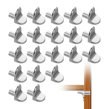 20 Stycken Hyllbärare Hyllstift, Nickelpläterad Metall Stödstift L-form för Skåp, Bokhylla, Hylla (LGL)