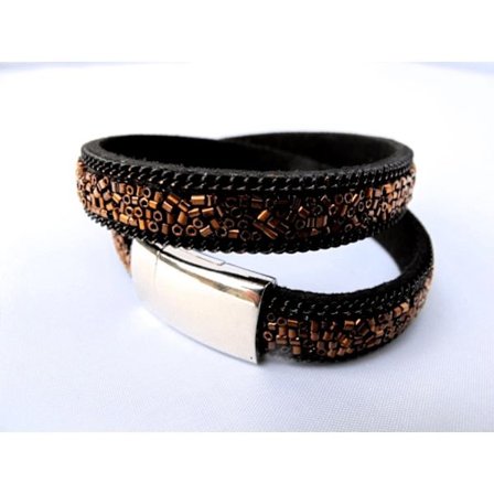 Svart dubbel armband med bronsfärgade paljetter