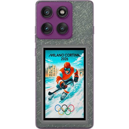 Yhteensopiva Puhelinkuori Motorola Edge 60 Pro Curlingkuvitus pelaajilla ja kivillä jäällä, Milano Cortina 2026, lumisia roiskeita ja olympiasormukset
