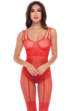 All Heart Crotchless Bodystock Red O/S Bodystocking - Blushme.se