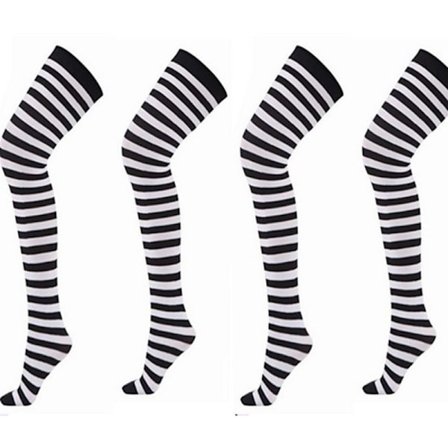 4 stycken 68 x 10 cm Extra Långa Opaque Randiga Knästrumpor för Kvinnor