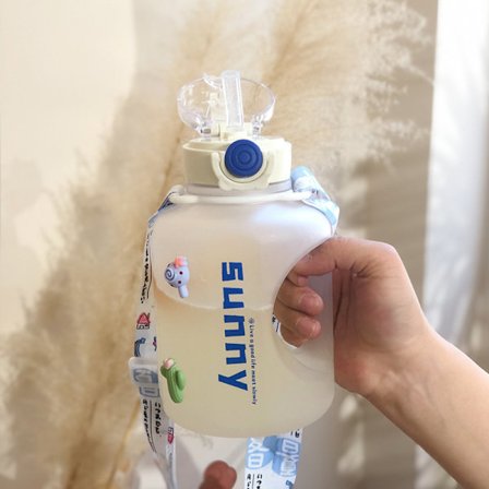 Superstor sportvattenflaska yogaflaska ton ton tunna högvärdig rymdflaska frostad blå + 3D-koppklistermärke + koppbälte 1000ml