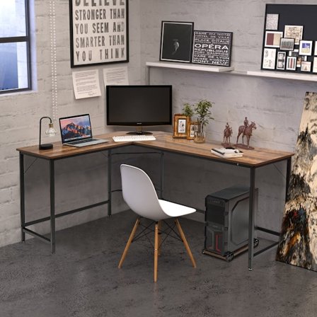 L-format datorbord PC hörn skrivbord vinkelskrivbord svart/naturligt 168 x 125 x 74 cm kaffe