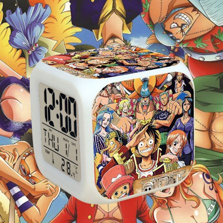 Anime Vekkerklokke One Piece LED Kvadratklokke Digital Vekkerklokke med Tid, Temperatur, Alarm, Dato