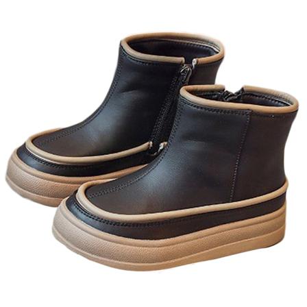 Flickor Med Dragkedja, Kort Bootie Casual Rund Tå Plattformstövlar