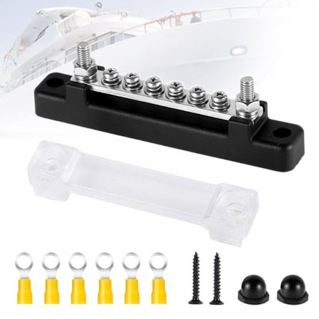 Distributionsklemmeblok, samleskinneblok med 6 elektriske øjer, samleskinneblok med dæksel, holdbar og pålidelig klemmeblok