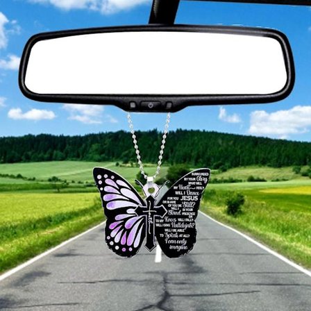 Bil Bakspeil Ornament, Sommerfugl Kors Bilinteriør Nøkkelanheng Bilinteriør Lykkebringende Dekorasjon Bilspeil Ornament (Fargerik-Lilla, Én størrelse)