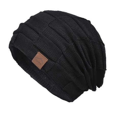 Stickad beanie i polyester – svart