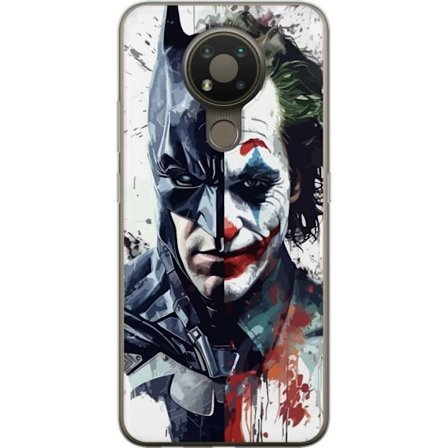 Yhteensopiva Puhelinkuori Nokia Nokia 3.4 Jakettu muotokuva Batmanista ja Jokerista dramaattisessa kuvituksessa, kuvankaunis supersankariteema tummall
