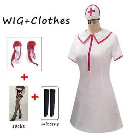 Makima Cosplay Anime Chainsaw Man Costume Black Trench Shirt Uniform Wig Suit Power Sexy Nurse Women Uniform Gloves Stockings -a