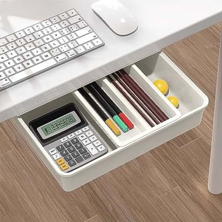 Under Desk Skuffe, Skrivebordsskuffe, Kontor Selvklæbende Skuffearrangør, Skjult Skuffeboks Hvid