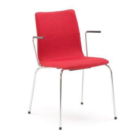 Conference chair OTTAWA with armrests, red fabric, chrome