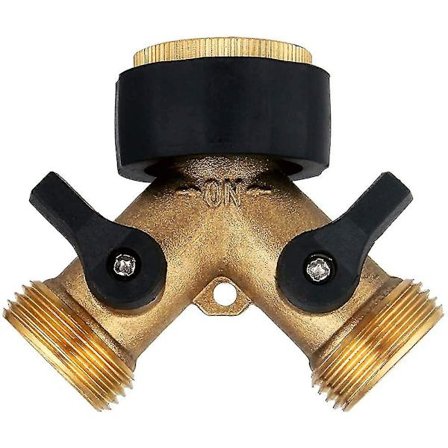 Ct 2-vejs Y-fordeler med afspærringshaner til to indløbsslanger. 3/4 tommer messing