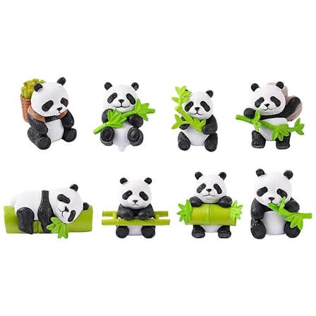 8 stk. Dyrefigurer Realistiske Panda Leker Resin Panda Figurer Søte Panda Kake Toppere