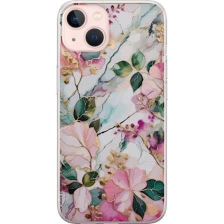 Kompatibel Mobilcover til Apple iPhone 13 Abstrakt marmormønster med blomster, blade og gyldne detaljer i bløde pastelfarver