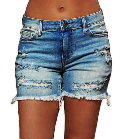 Holes Style Kvinner Ripped Jeans Shorts Høy Stretch Kant Kort for Dame Shorts XL, mørkeblå