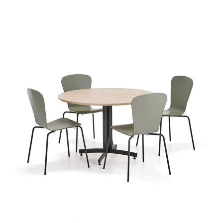 Møbelsæt SANNA + MILLA, 1 bord og 4 stole, sort/olivengrøn