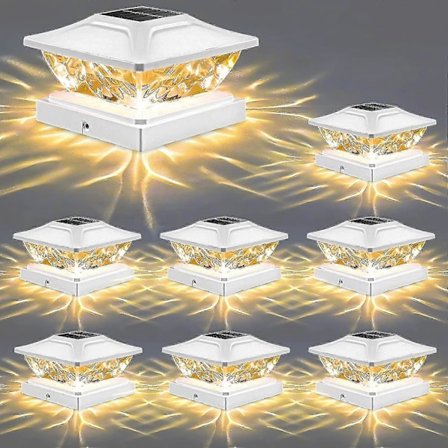 Solcelle Stolpehatt Lys Utendørs: 8 Pakk Lyse 2 Moduser Led Solcelle Gjerde Dekkslys For 3.5x3.5 4x4 4.5x4.5 5x5 Tre Stolper