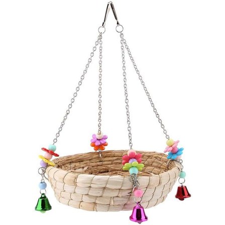 Naturlig halmsvingfågelbo, fågelsving med klockor för papegoja KLB