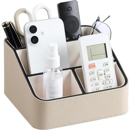 Fjernbetjeningsholder, PU Læder Skrivebordsorganisator - Stilfuld Sød Opbevaring til TV-fjernbetjeninger, Perfekt til Natbord, Sengekant & Kontor (Gi