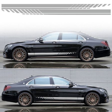 1 Par Bil Klistermærke Auto Side Stripe LYS GRÅ