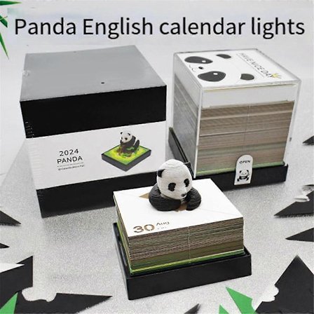 Panda Kalender 2024 Papirskulpturkunst med Lys Tidsstykke Kalender