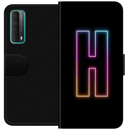 Kompatibelt Plånboksfodral till Huawei Huawei P smart 2021 Minimalistisk neonbokstav H i färgskiftande ljus mot svart bakgrund med modern typografis