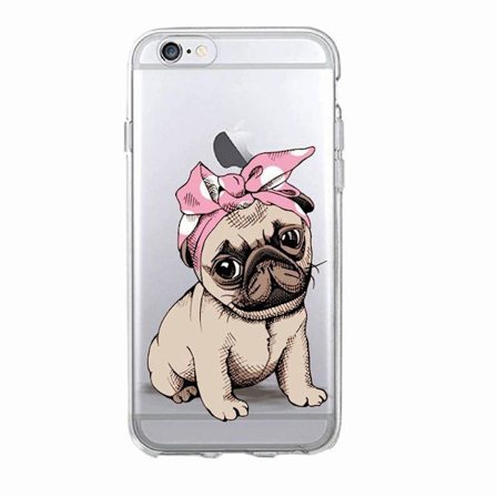 iPhone 12, 12 Pro & Max gennemsigtig case hund mops med bandana
