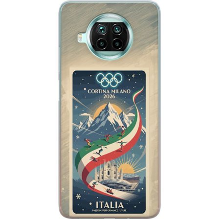 Yhteensopiva Puhelinkuori Xiaomi Mi 10T Lite 5G Mäkihyppykuvitus, jossa hiihtäjä tähtää kiväärillä lumisella radalla, teksti Milano Cortina 2026 ja ol