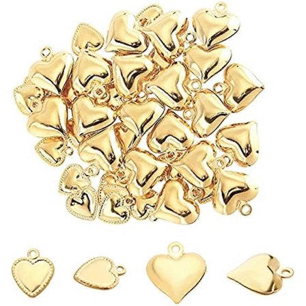 40 st Gyllene 2 Former Puffigt Hjärta Berlock Rostfritt Stål Berlock Allergivänlig Metallberlock 1-1.2mm Hål Hänge för DIY Smyckestillverkning 10-13mm