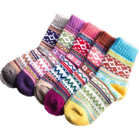 Pakke med 5 par - Tykke, varme damesokker til efterår og vinter - Kraftige strikkede damesokker - Varme sokker