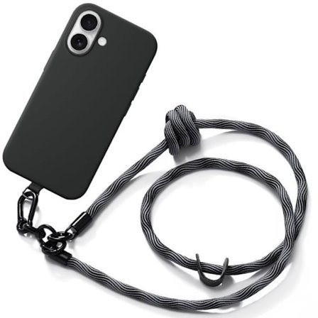 Coque - Silikone - til iPhone 16 - Fleksibel - Aftagelig skulderrem - Sort/Grå